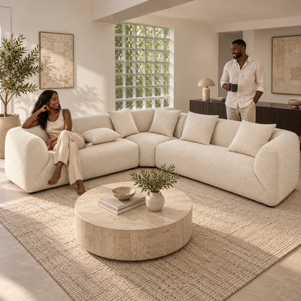 Salon Boucle L ivoire — mise en situation avec modèles