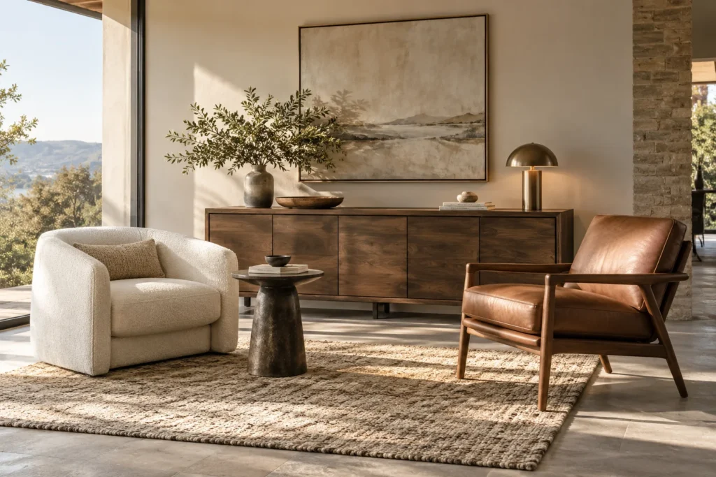 Mobilier varié présenté dans un espace de showroom — illustration d’inspiration