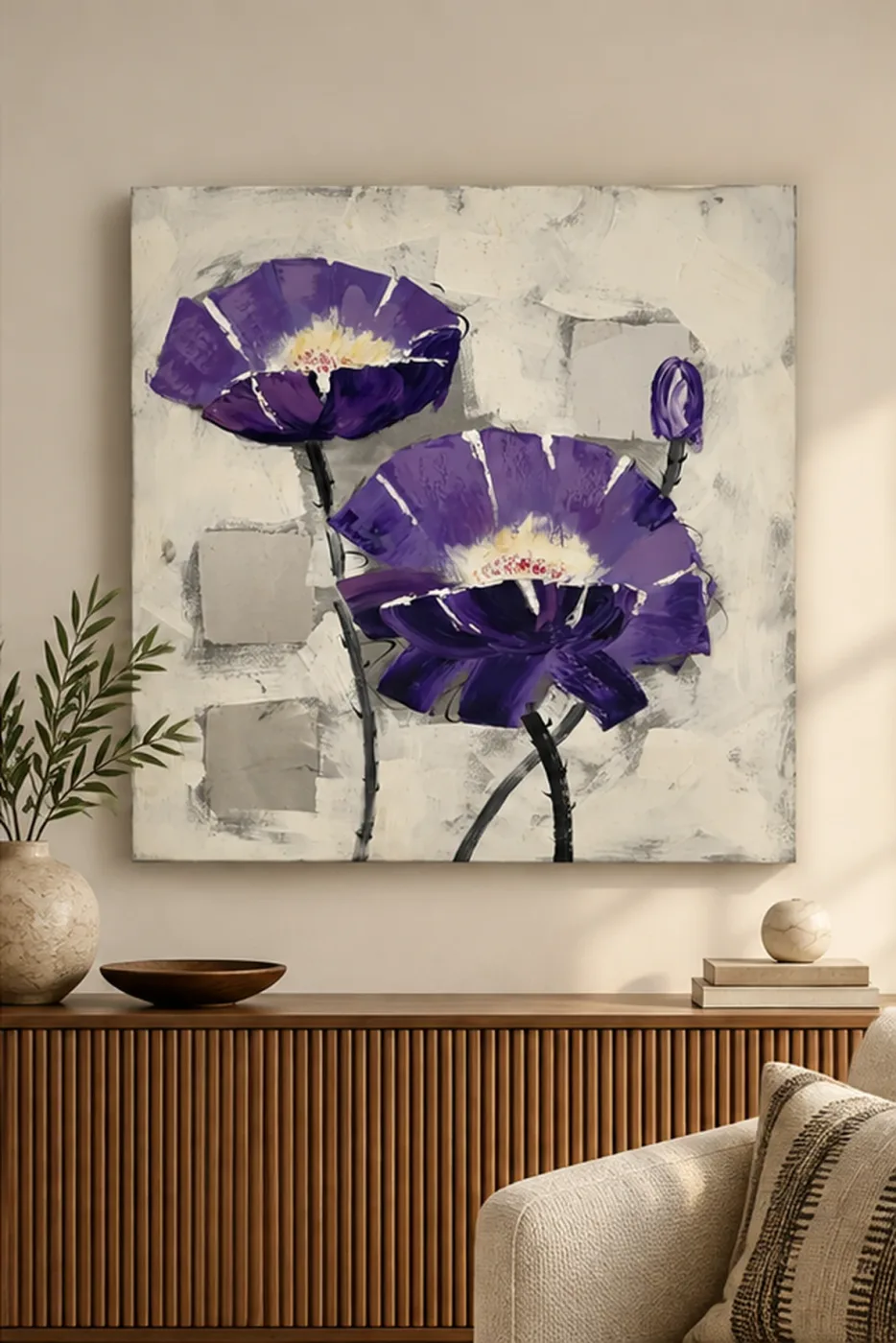 Tableau décoratif Pavots Violets — en situation