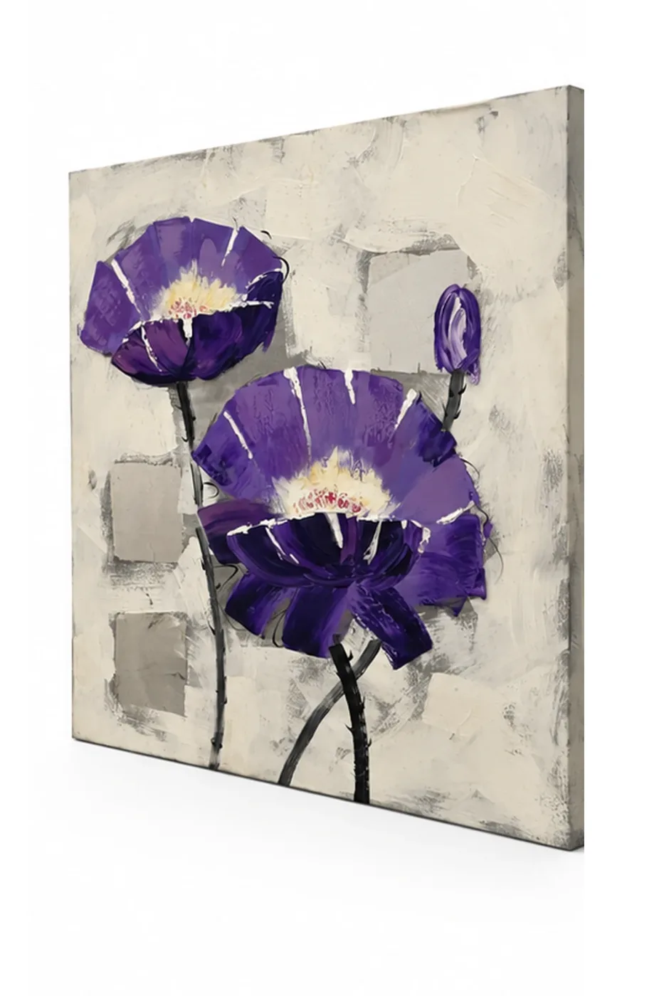 Tableau décoratif Pavots Violets — vue trois-quarts