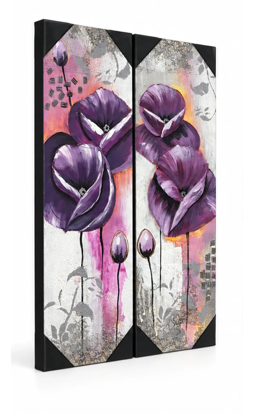 Tableau décoratif Diptyque Pavots — vue trois-quarts
