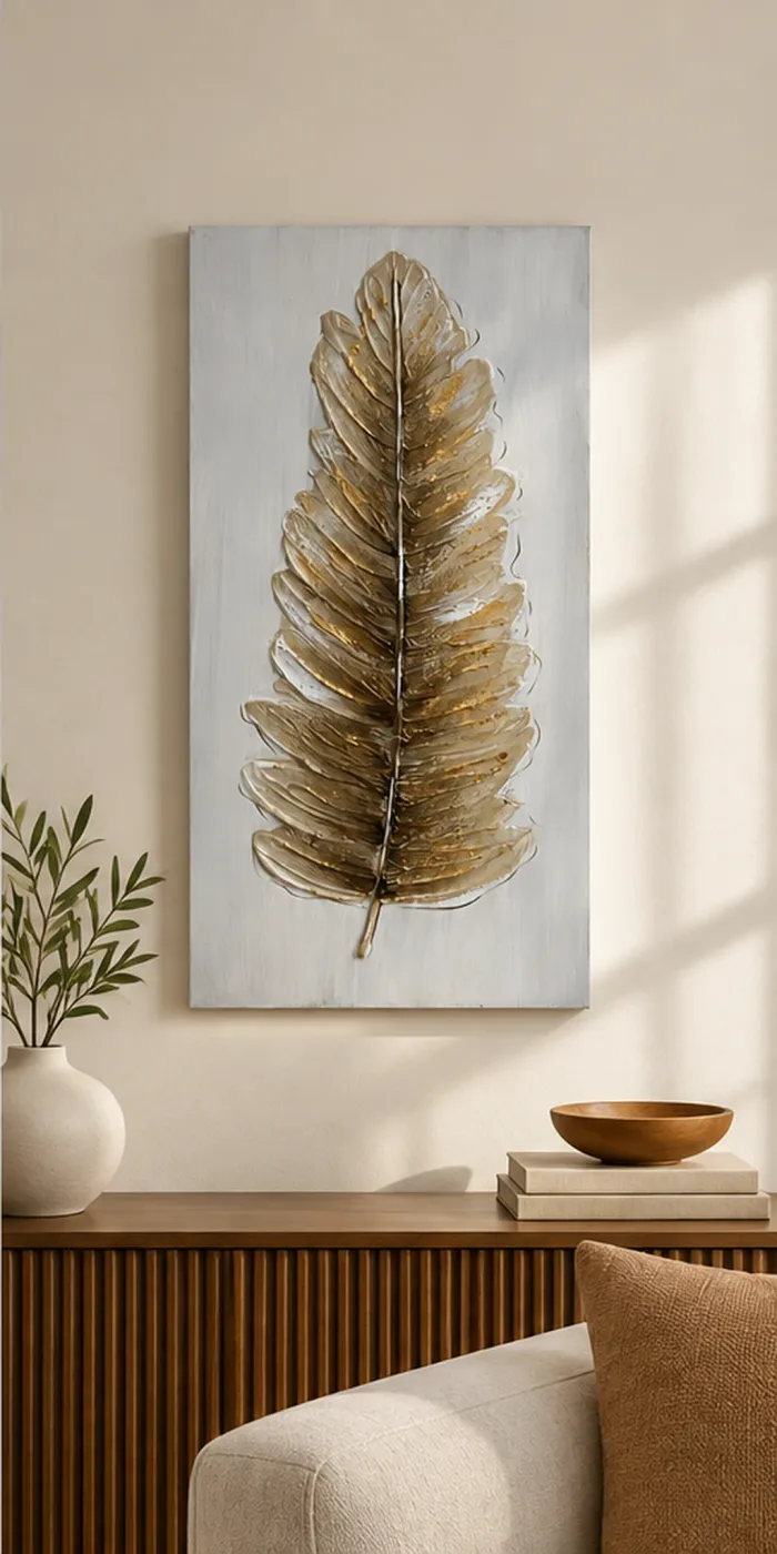 Tableau décoratif Plume Dorée — en situation