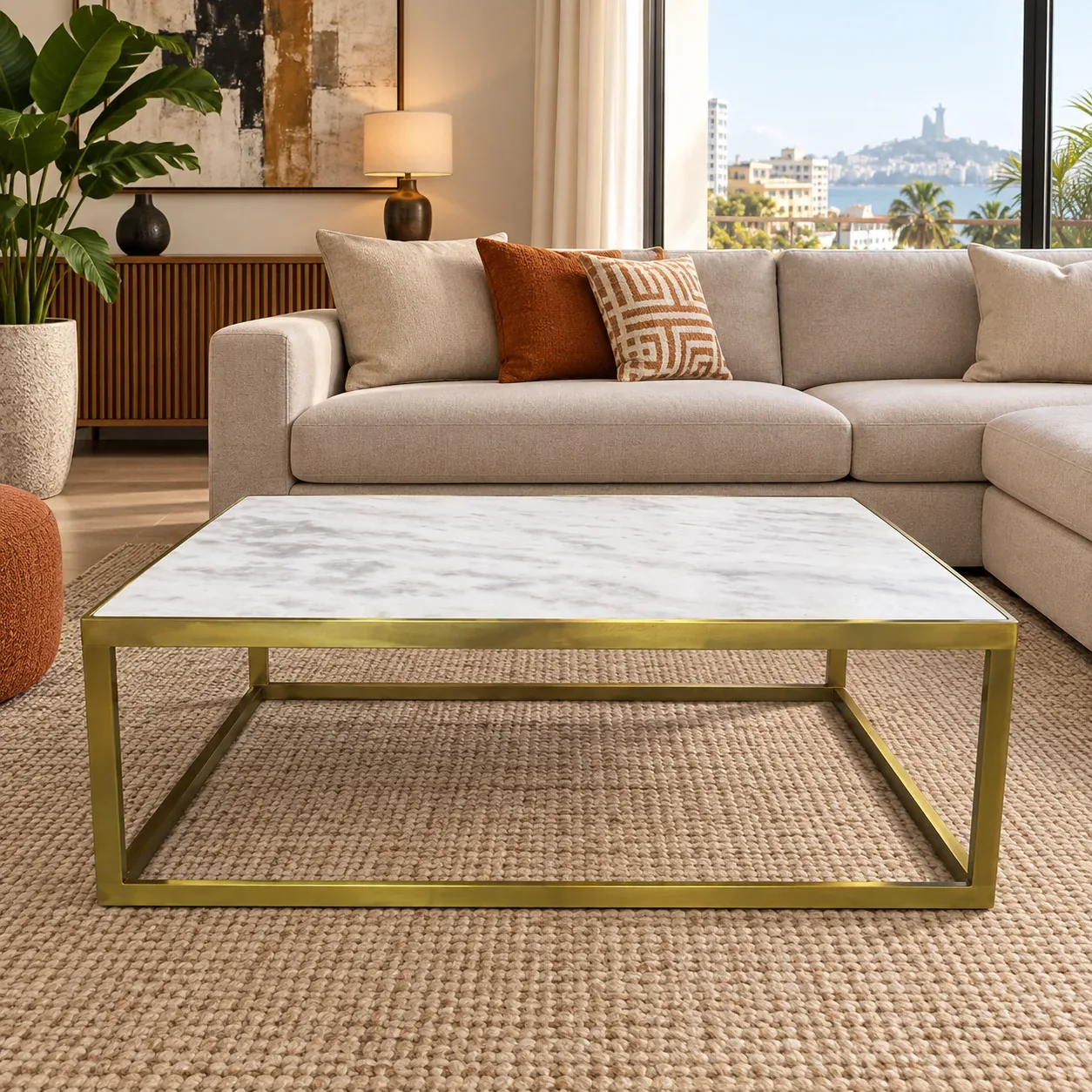 Table centrale Carrara Oro — en situation