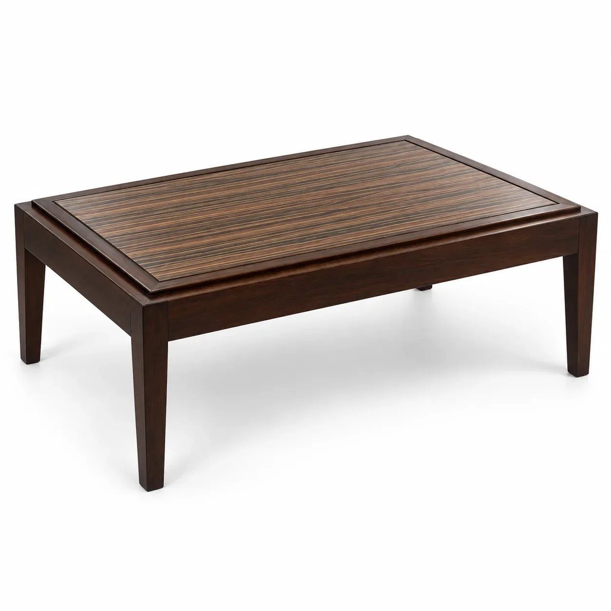 Table centrale Zebrano — vue trois-quarts