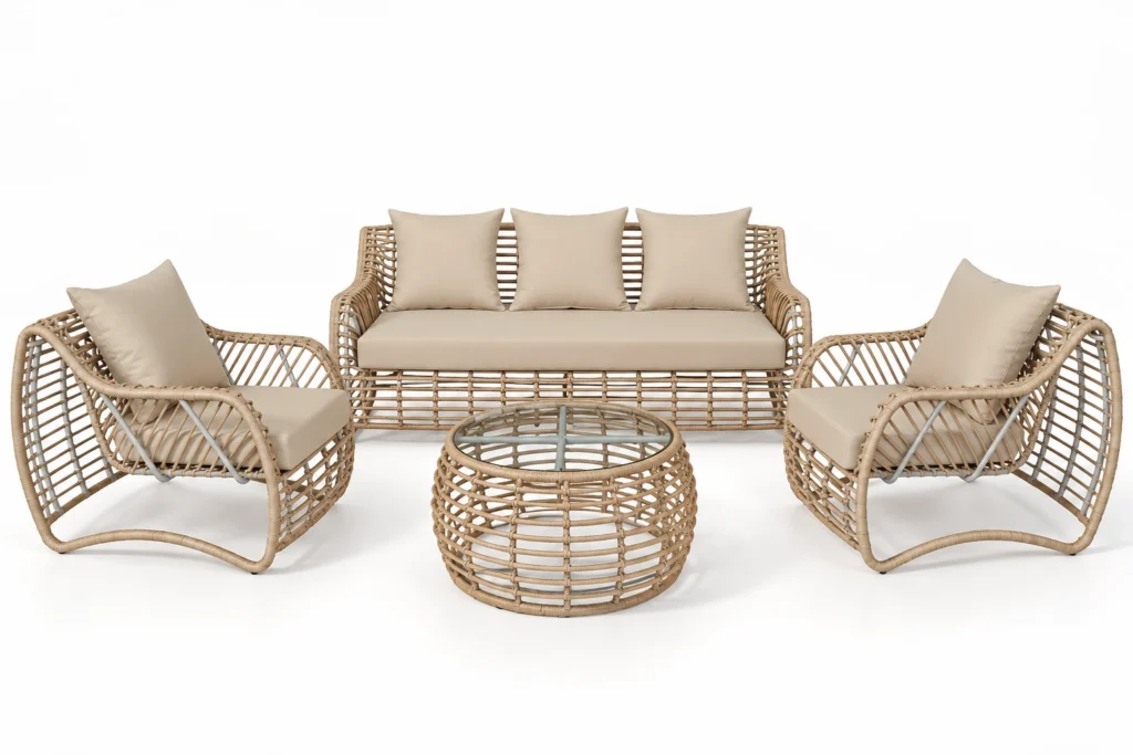 Intreccio Sabbia : ensemble extérieur complet quatre pièces beige sable