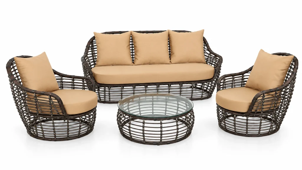 Cesto Bruno : ensemble extérieur complet quatre pièces brun foncé et beige caramel