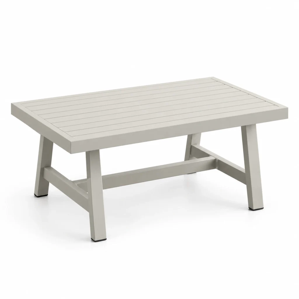 Table basse Telaio Sabbia : plateau rectangulaire à lattes et piètement clair