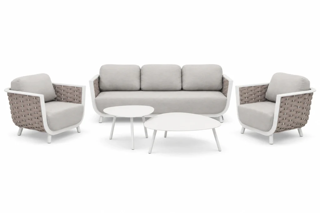 Intreccio Perla : ensemble extérieur cinq pièces blanc, greige et gris clair