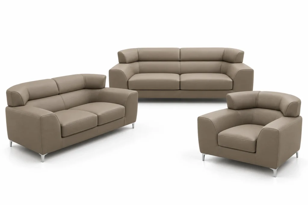 Salon Perla beige perle avec deux canapés et un fauteuil G HOME