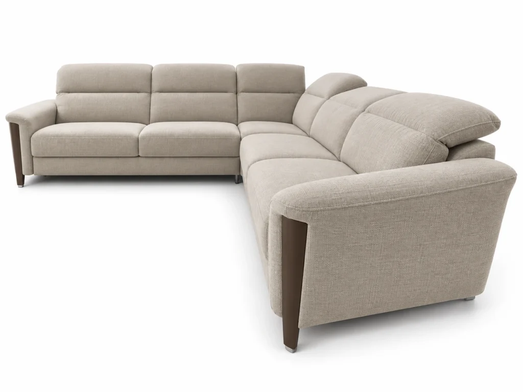 Canapé d’angle Linara écru vu de profil sur fond blanc — G HOME