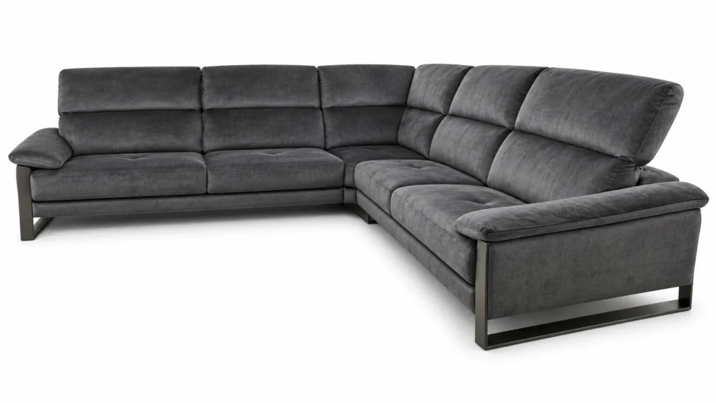 Canapé d’angle Grafito gris anthracite vu de face sur fond blanc — G HOME