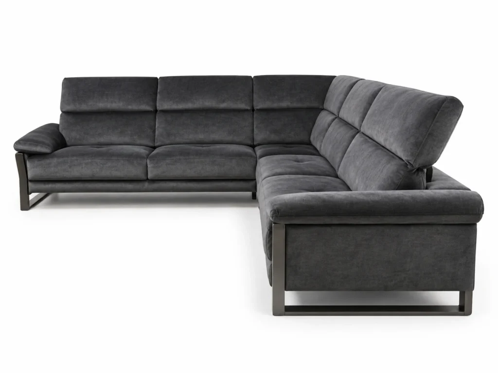 Canapé d’angle Grafito gris anthracite vu de profil sur fond blanc — G HOME