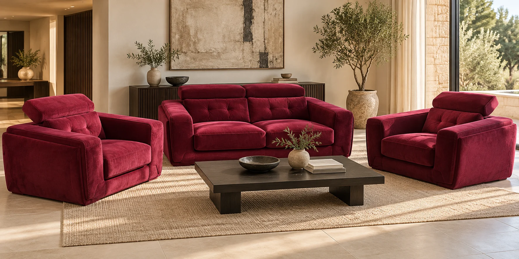 Salon Granata trois pièces rouge rubis dans un intérieur contemporain — G HOME