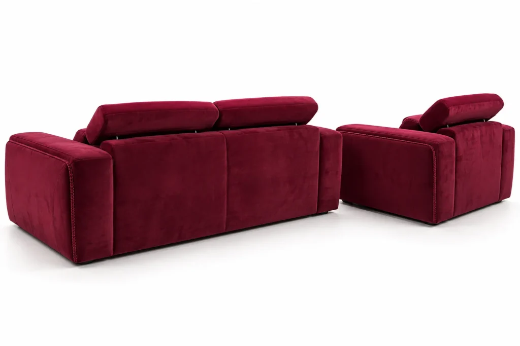 Canapé et fauteuil Granata rouge rubis — vue arrière trois quarts — G HOME