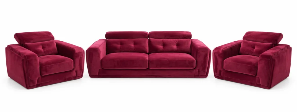 Salon Granata trois pièces rouge rubis — vue de face sur fond blanc — G HOME