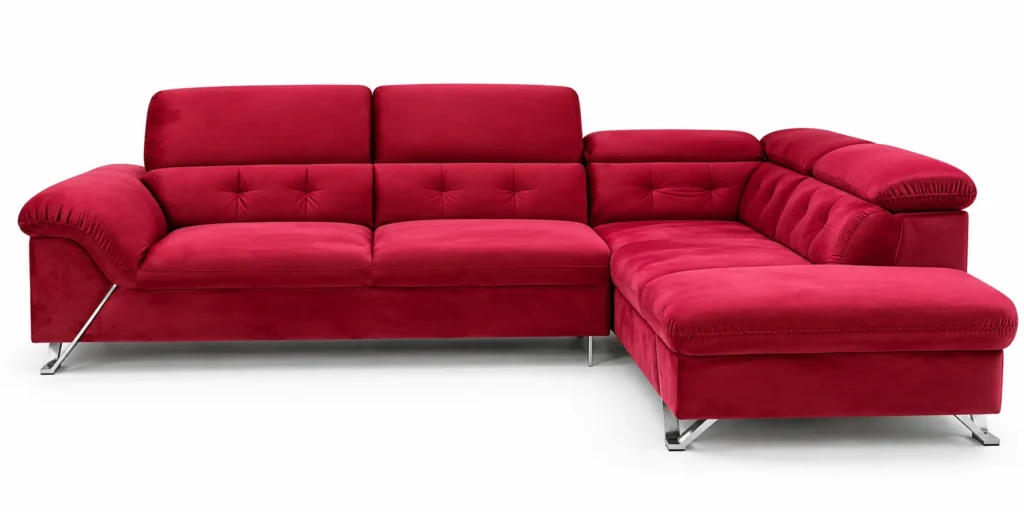 Rubino Angolo canapé d’angle rouge rubis, vue de face sur fond blanc — G HOME