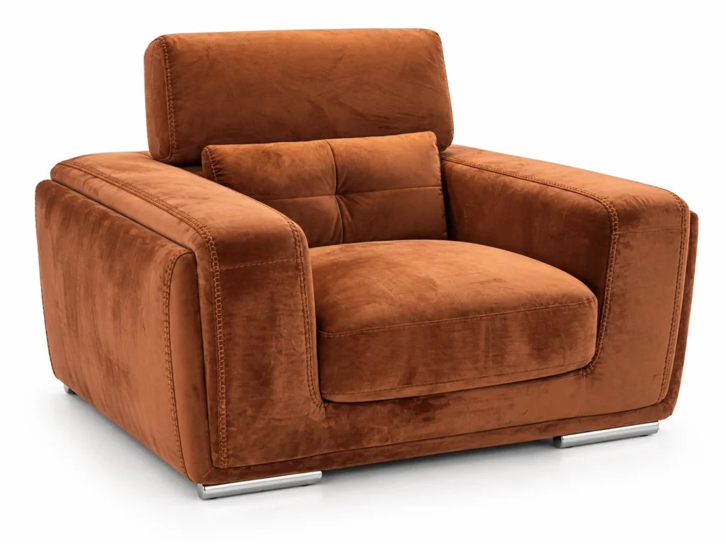 Fauteuil Rame cognac vu de côté sur fond blanc — G HOME
