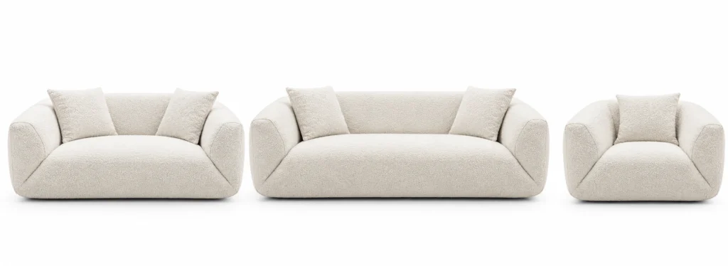 Fiocco, salon trois pièces ivoire de face sur fond blanc — G HOME