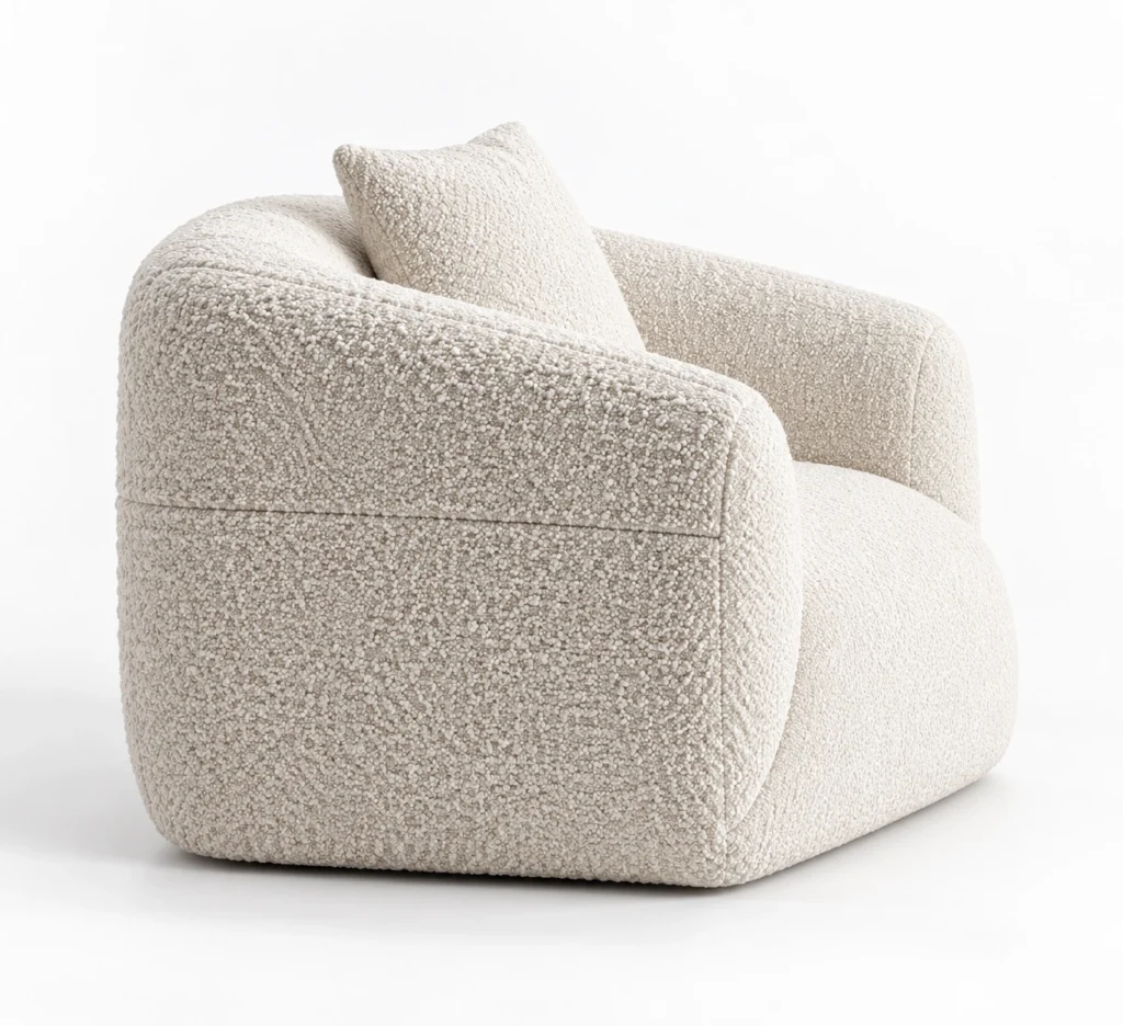 Fauteuil Fiocco ivoire vu de côté sur fond blanc — G HOME