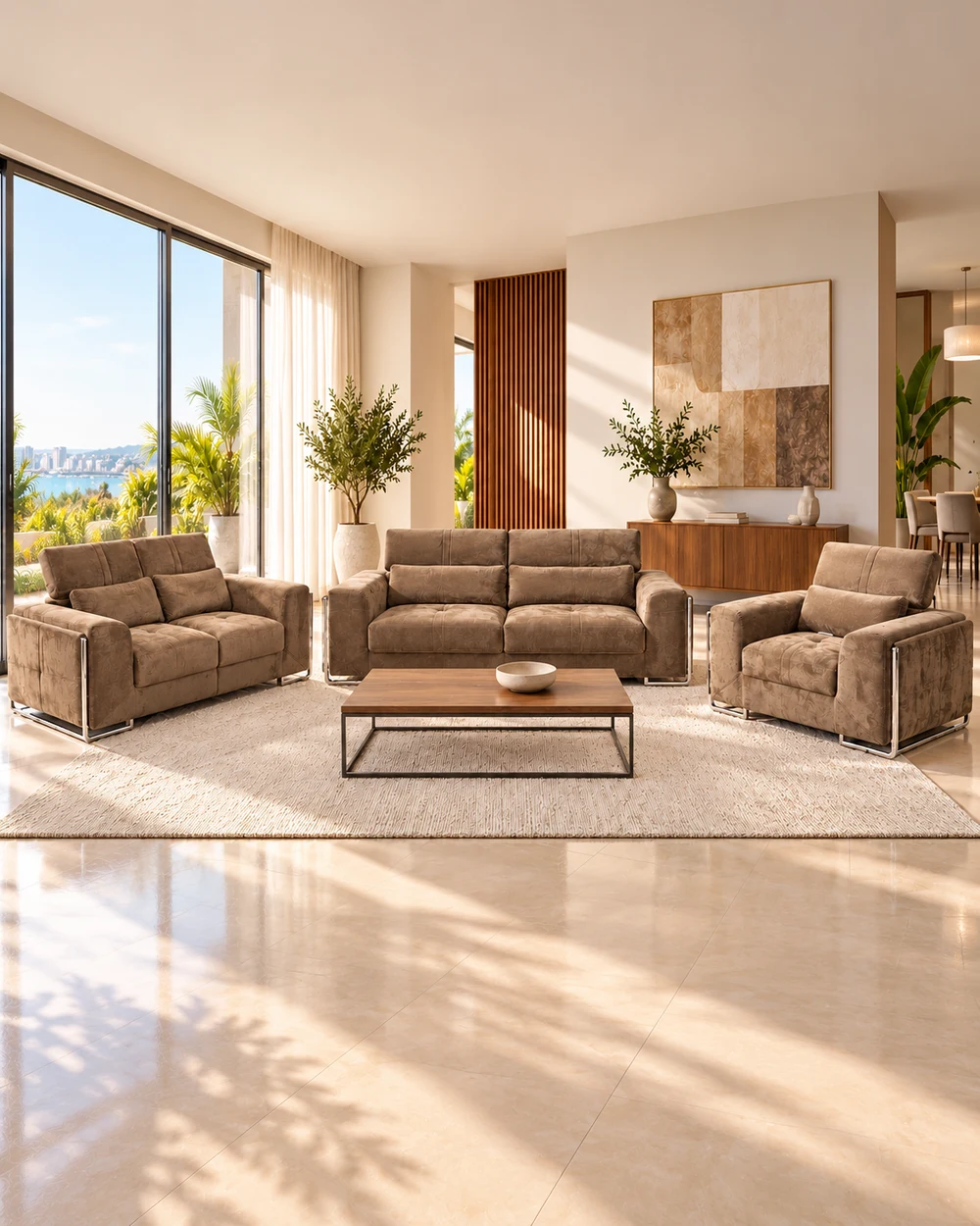 Visone — Salon trois pièces taupe