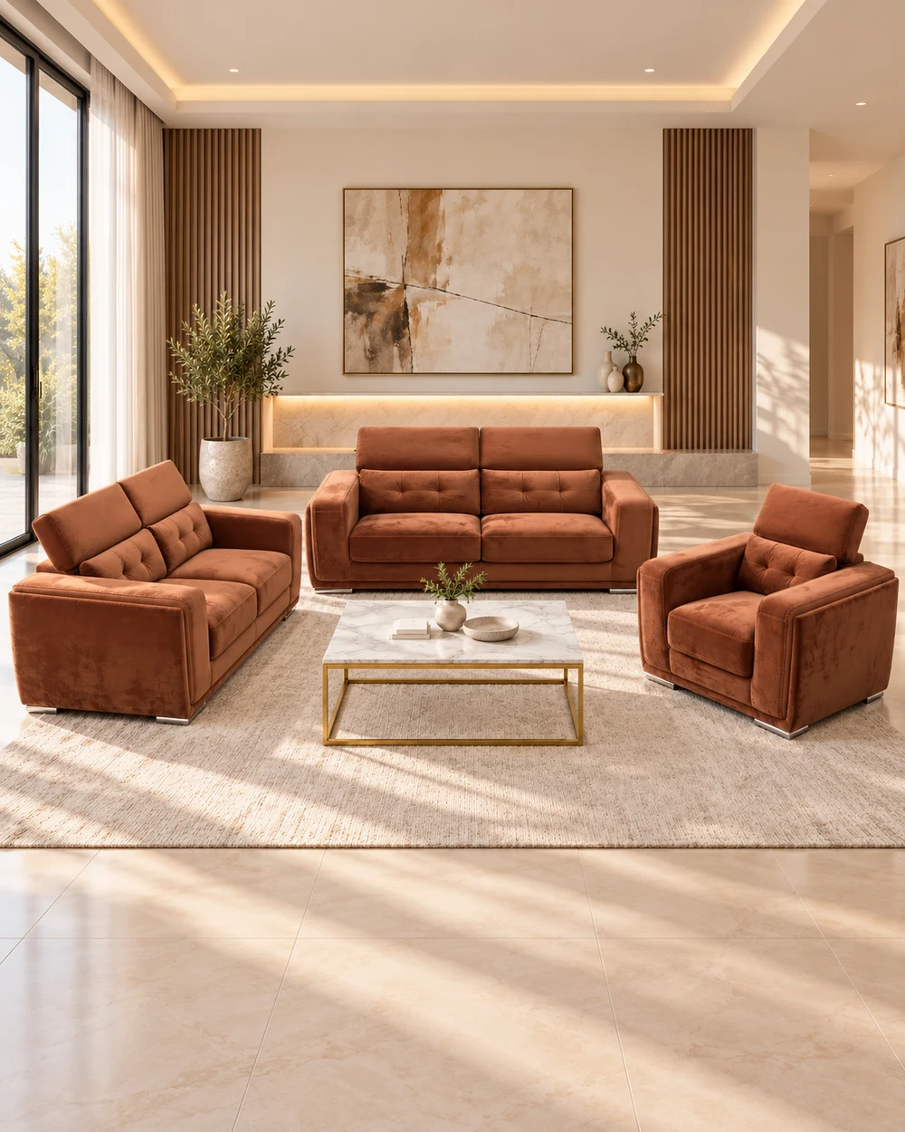 Rame — Salon trois pièces cognac
