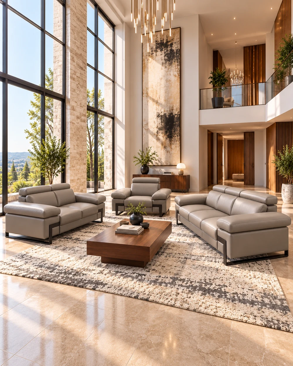 Prestigio — Salon italien en cuir gris taupe